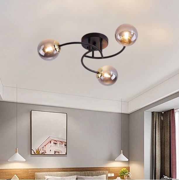 Lustra Abajur Fumuriu RIEVA 3xE27 Black NEAGRA / ABAJUR Chandeliers