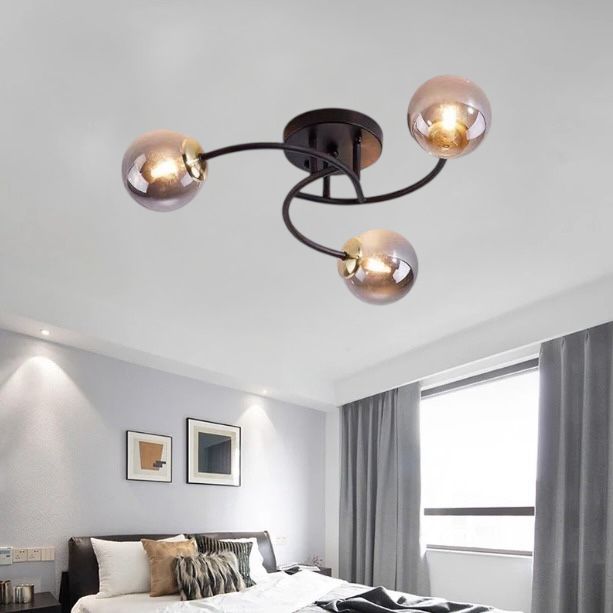 Lustra Abajur Fumuriu RIEVA 3xE27 Black NEAGRA / ABAJUR Chandeliers