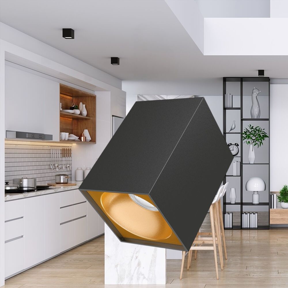 Spot Aplicat Patrat Negru & Auriu Dulie GU10 L97xH140mm led ceiling light