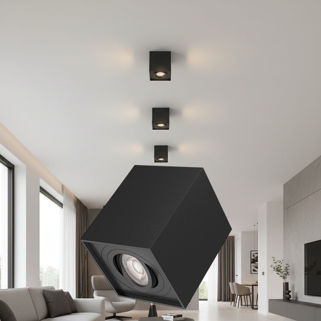 Spot Aplicat Patrat Fascicul Reglabil Negru Dulie GU10 L80xH100mm led ceiling light