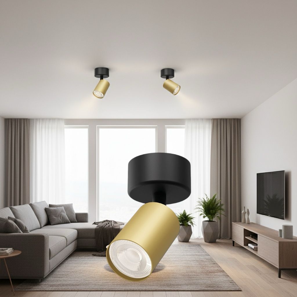 Spot Aplicat Orientabil Rotund Negru & Auriu Dulie GU10 Ø60x130mm led ceiling light