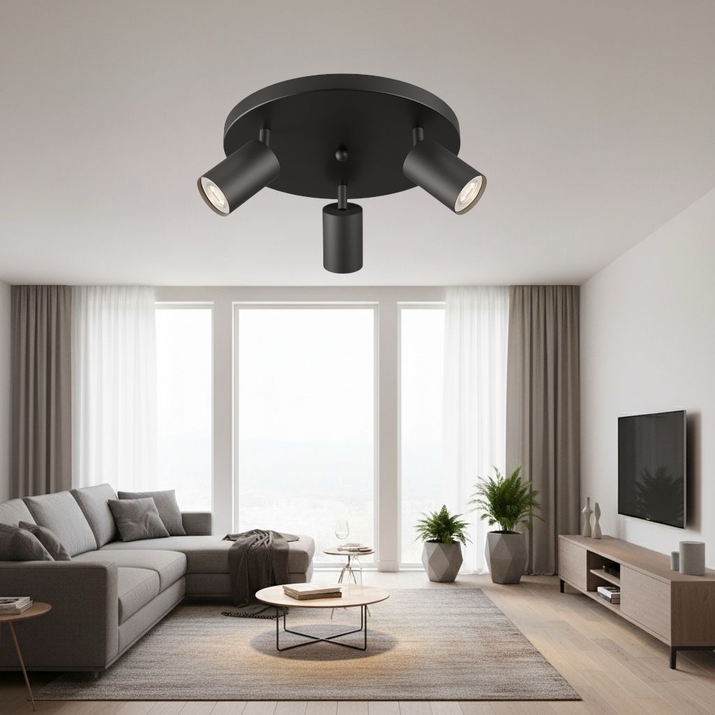 Lustra Neagra cu 3 Spoturi Reglabile Suport Rotund 3xGU10 Lighting Fixtures