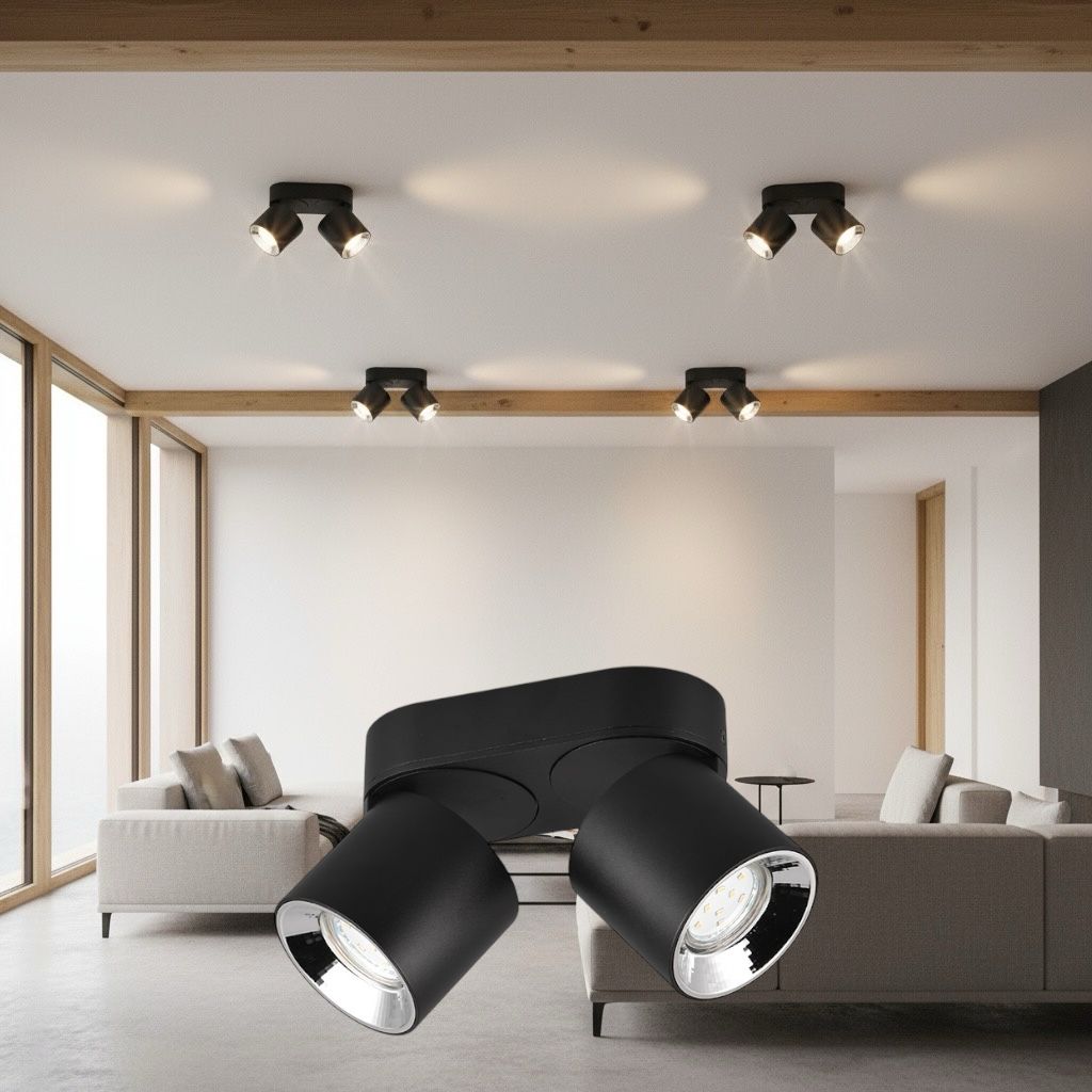 Spot LED Cilindric Aplicat Negru Dulie 2xGU10 Ø18x12CM led ceiling light