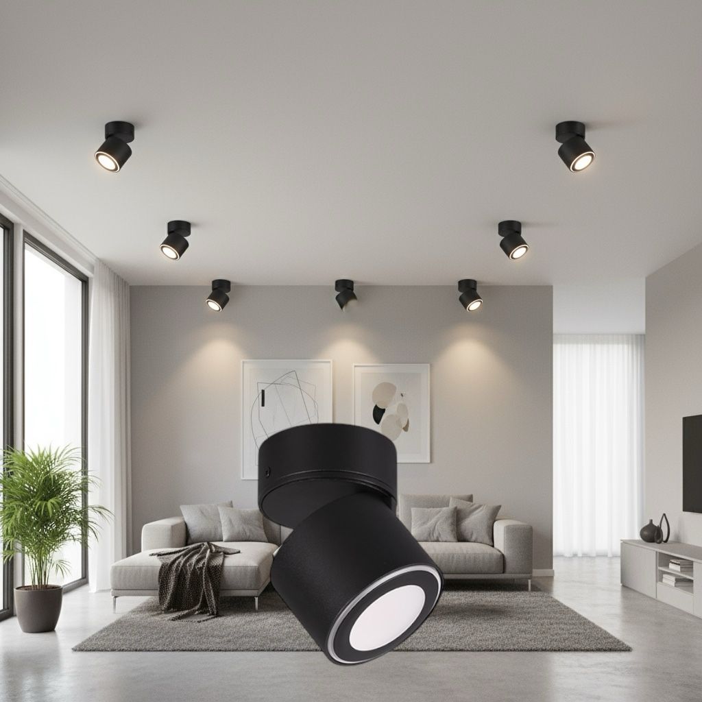 Spot LED Premium Aplicat Orientabil Rotund Negru 3 Moduri de Iluminare led ceiling light