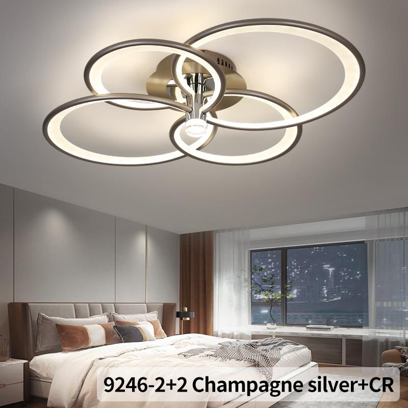 Lustra LED CHAMPAGNE Silver 4 Circles Echivalent 700W Telecomanda Lighting Fixtures