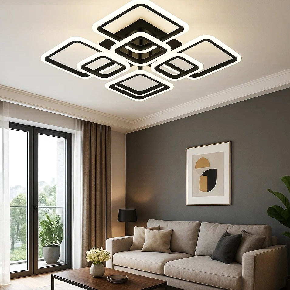 Lustra LED 4 + 4 Square Gigant Black Echivalent 1000W Telecomanda NEAGRA / SQUARE DESIGN Lighting Fixtures