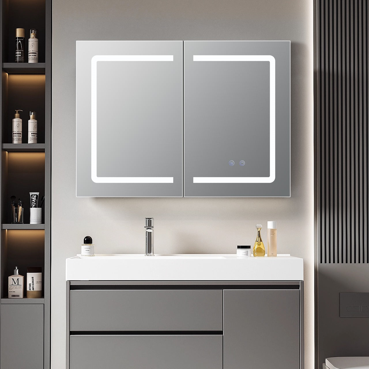 Dulap Baie Maxi Cu Oglinda LED Touch si Dezaburire 80x60cm LED MIRROR