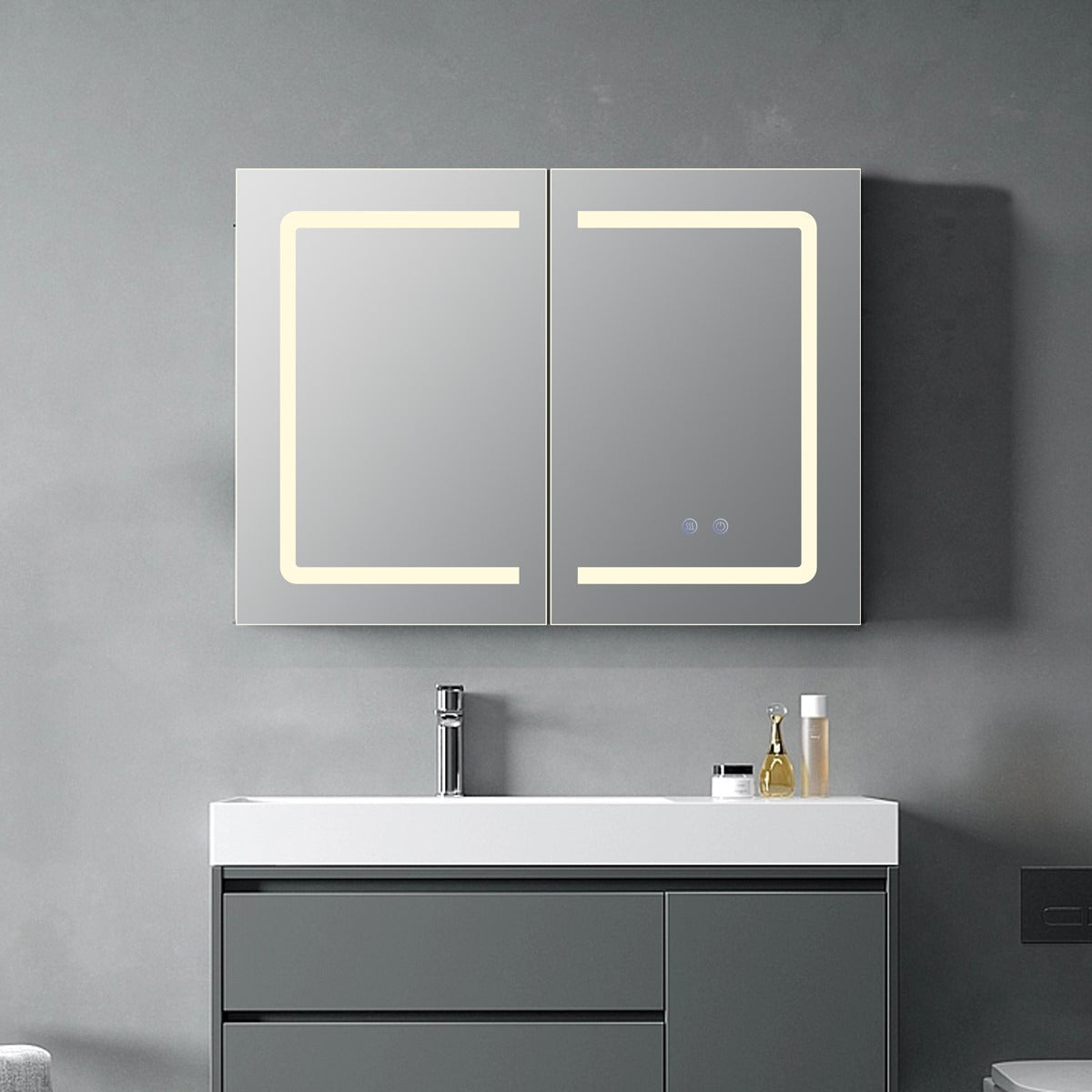 Dulap Baie Maxi Cu Oglinda LED Touch si Dezaburire 80x60cm LED MIRROR