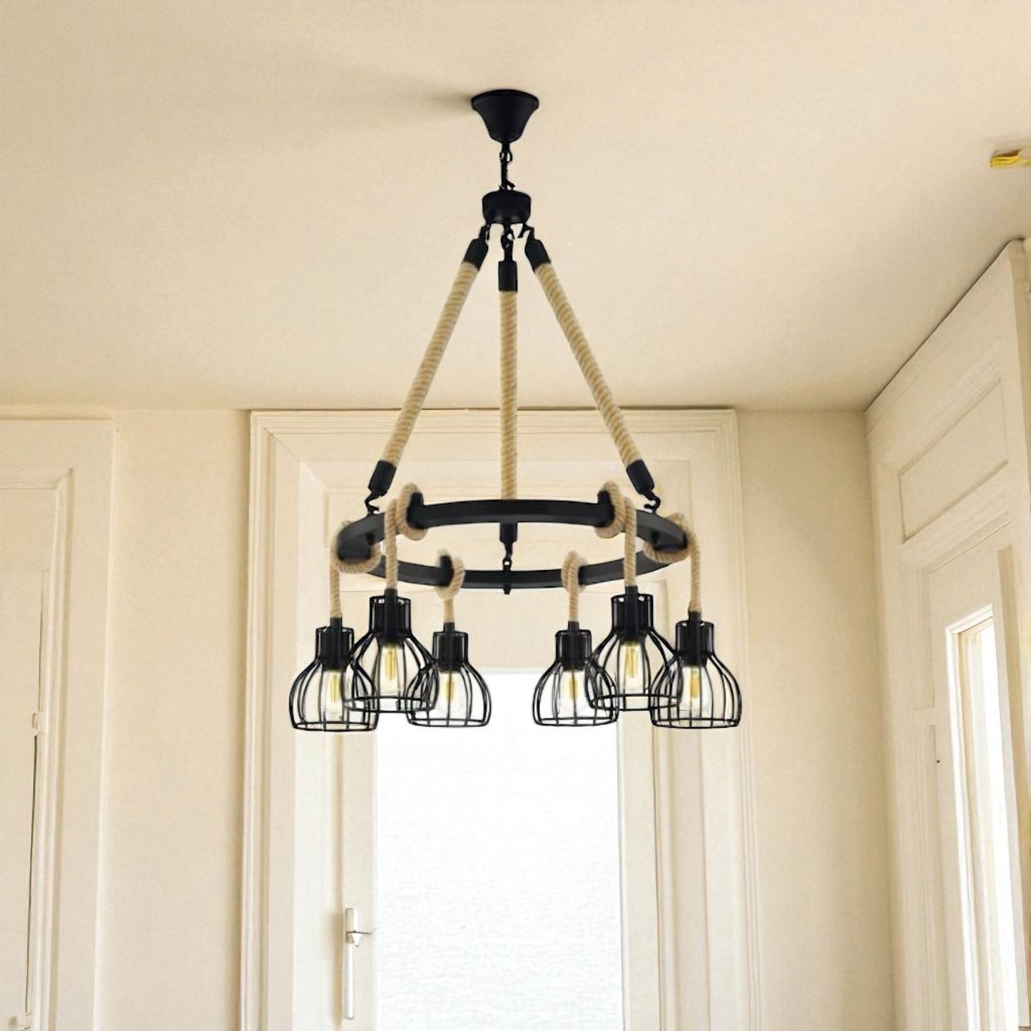 Lustra Suspendata RAMPSIDE Rope 76CM NEGRU / VINTAGE SI RETRO DESIGN Lighting Fixtures