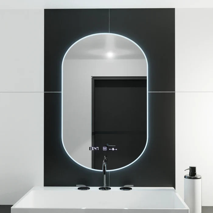 Oglinda LED 50x80cm Ovala Senzor 3 Lumini Ceas Dezaburire si Touch FRAMELESS / 50X80CM LED MIRROR