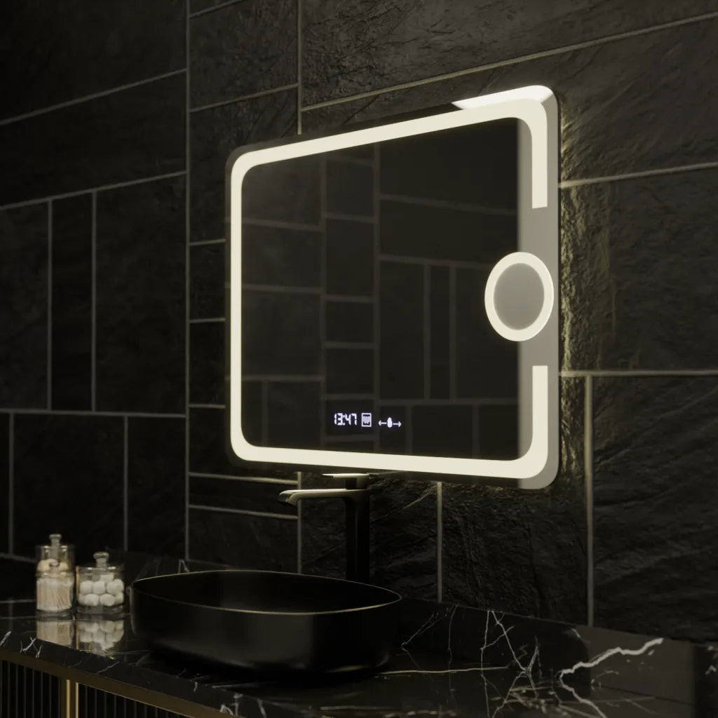 Oglinda LED 80x60cm SENZOR 3 Lumini Dezaburire Dimare Ceas si Termometru LED MIRROR