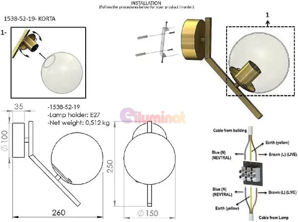 Aplica Abajur Transparent 1Xe27 Mx412-1B Wall Light Fixtures