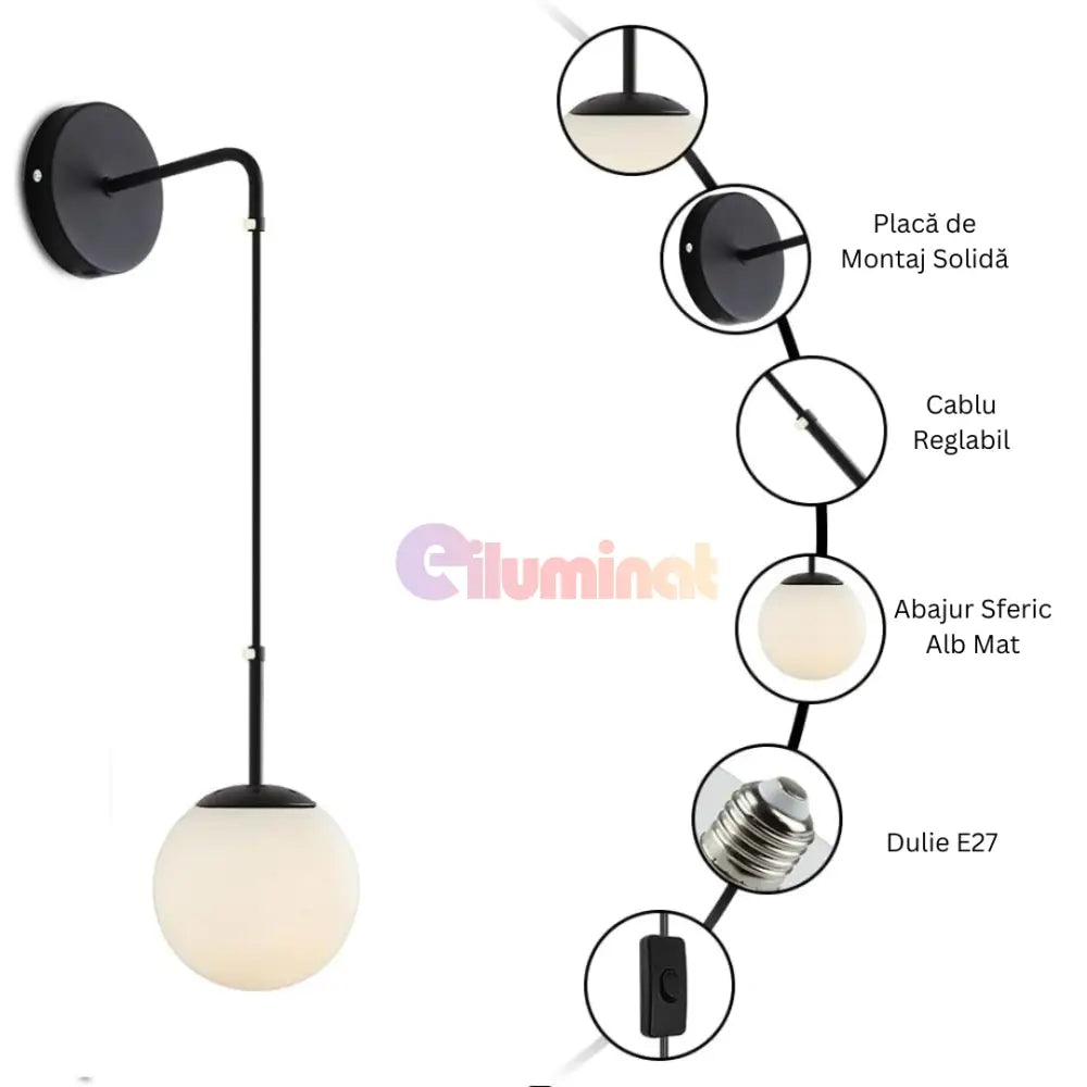 Aplica Ajustabila Nordic Style Black Abajur Mat NEAGRA / ABAJUR / APLICA PERETE Wall Light Fixtures