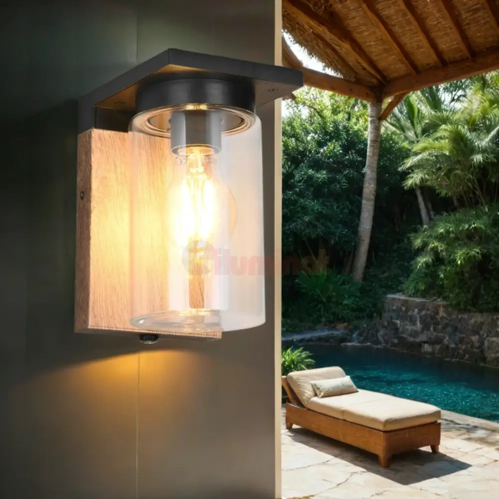 Aplica Exterior 1x27 cu Senzor Finisaj Tip Lemn APLICA PERETE / MARO Wall Light Fixtures