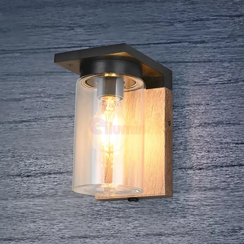 Aplica Exterior 1x27 cu Senzor Finisaj Tip Lemn APLICA PERETE / MARO Wall Light Fixtures