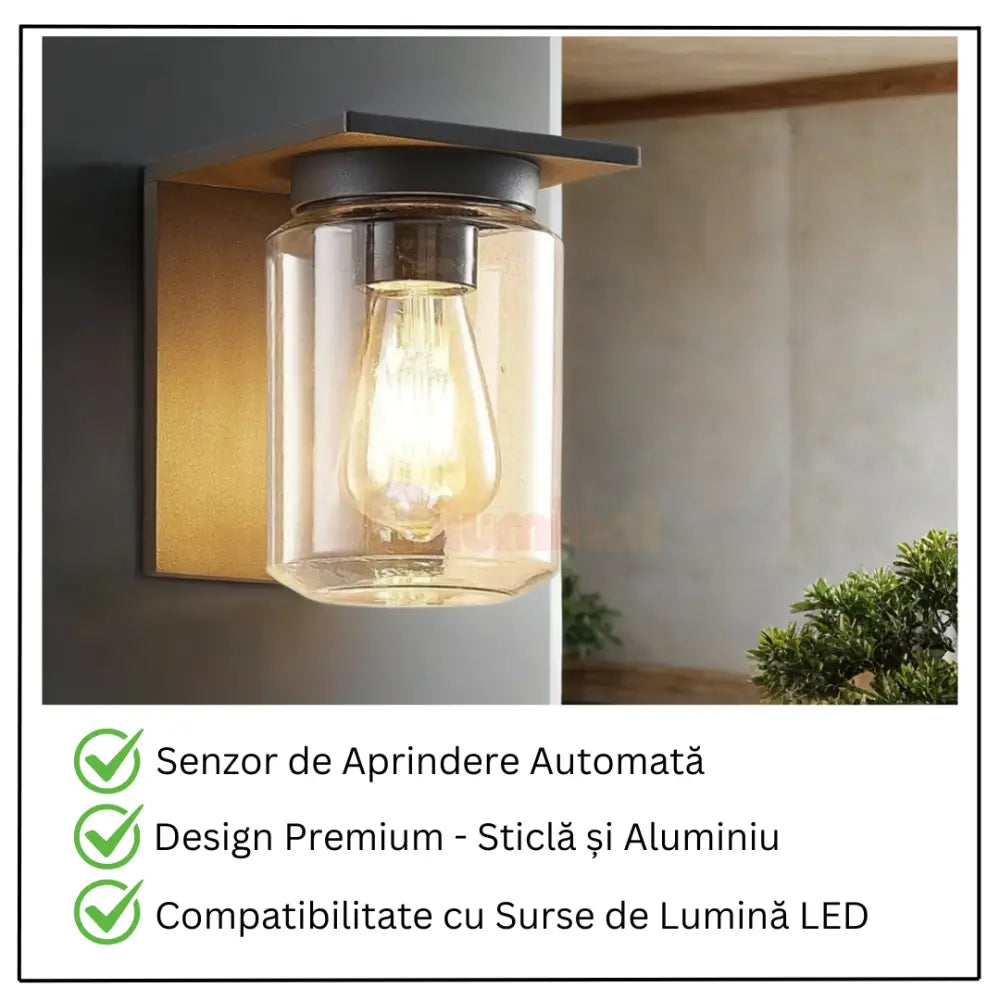 Aplica Exterior 1x27 Neagra cu Senzor APLICA PERETE / NEAGRA Wall Light Fixtures