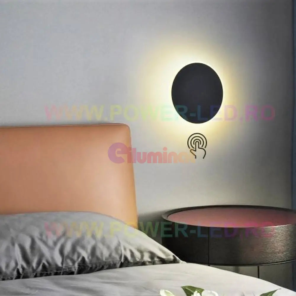 Aplica Led 22W 20Cm Rotunda Neagra Cu Control Tactil