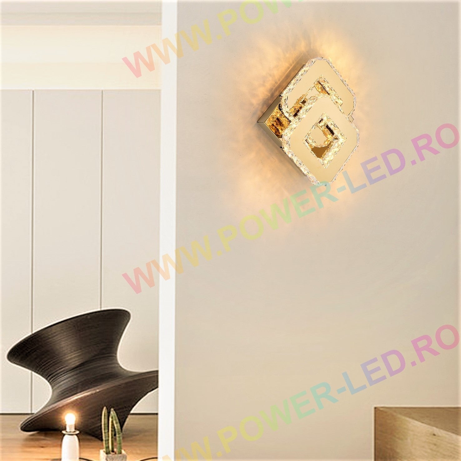 Lustra Led 32W Cristal Double Square Gold Lighting Fixtures
