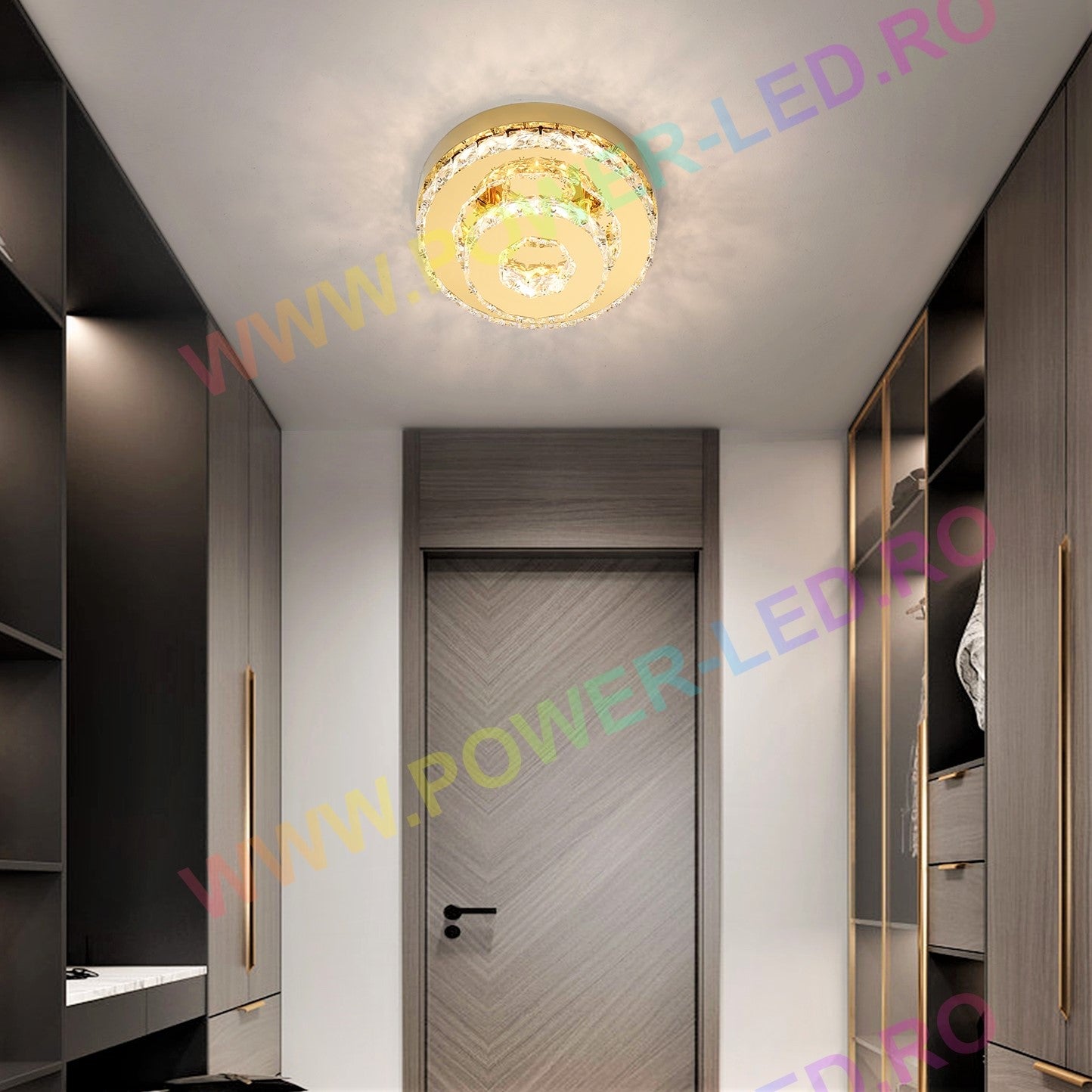 Lustra Led 40W Cristal Double Circle Gold Lighting Fixtures
