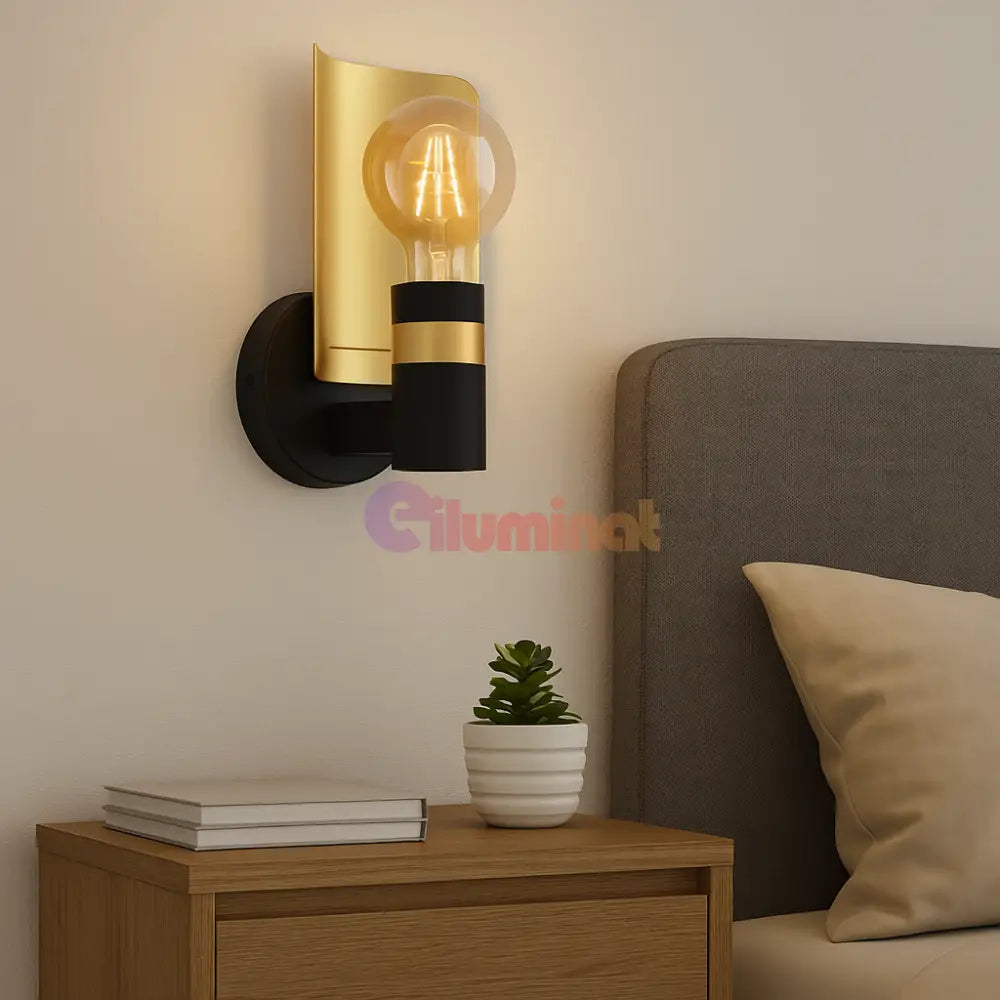 Aplica LED Modern HAYES EGLO 900375 NEGRU + AURIU / APLICA PERETE / MINIMALIST DESIGN Wall Light Fixtures