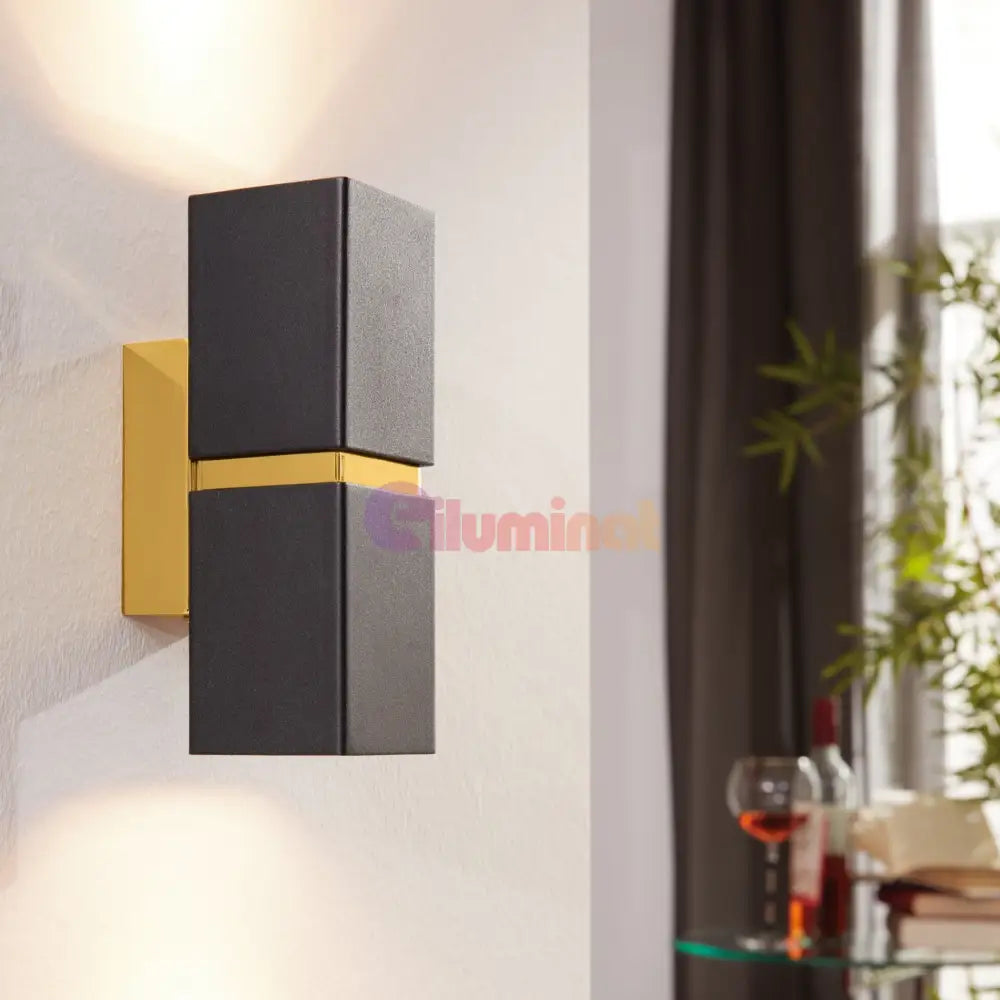 Aplica LED 2X2,8W PASSA EGLO NEGRU + AURIU 95373 NEGRU + AURIU / APLICA PERETE / MINIMALIST DESIGN Wall Light Fixtures