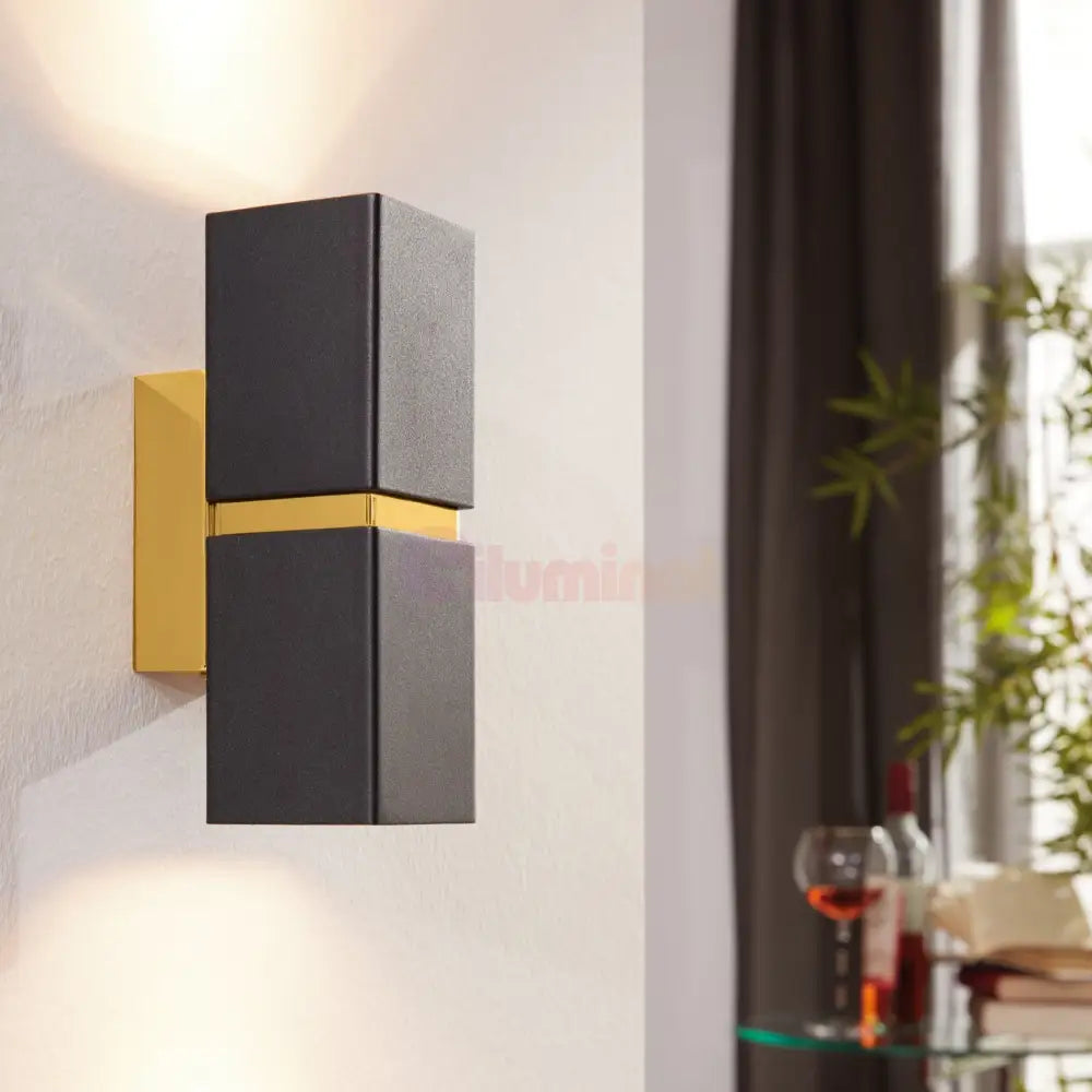 Aplica LED 2X2,8W PASSA EGLO NEGRU + AURIU 95373 NEGRU + AURIU / APLICA PERETE / MINIMALIST DESIGN Wall Light Fixtures