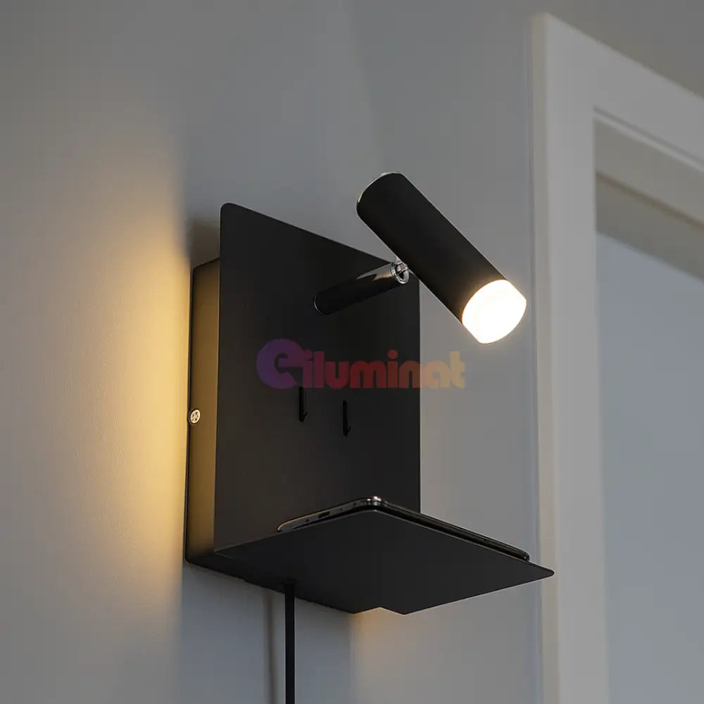 Aplica Perete ELEMENT cu Incarcare USB NEAGRA / APLICA PERETE Wall Light Fixtures