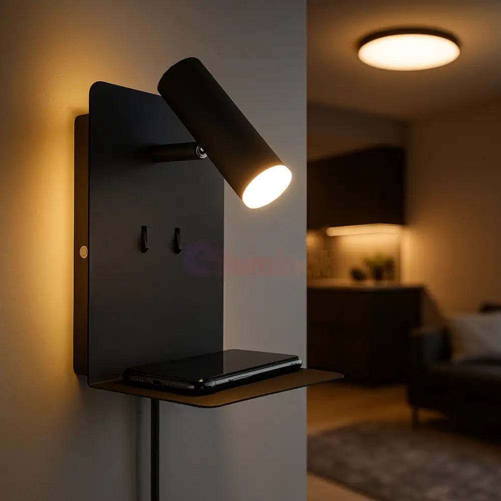 Aplica Perete ELEMENT cu Incarcare USB NEAGRA / APLICA PERETE Wall Light Fixtures