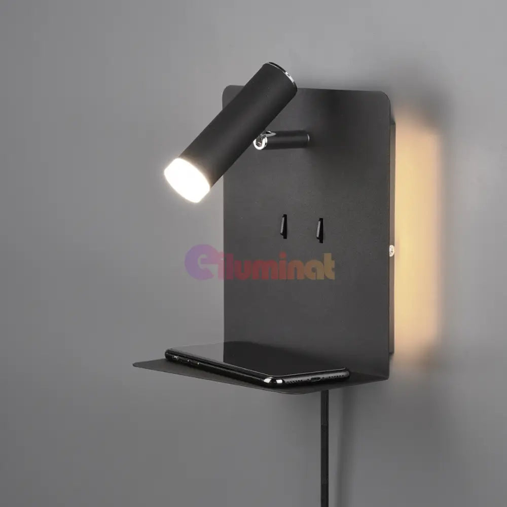 Aplica Perete ELEMENT cu Incarcare USB NEAGRA / APLICA PERETE Wall Light Fixtures