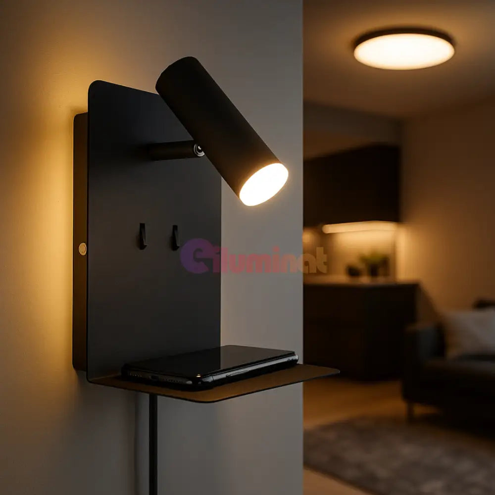 Aplica Perete ELEMENT cu Incarcare USB NEAGRA / APLICA PERETE Wall Light Fixtures