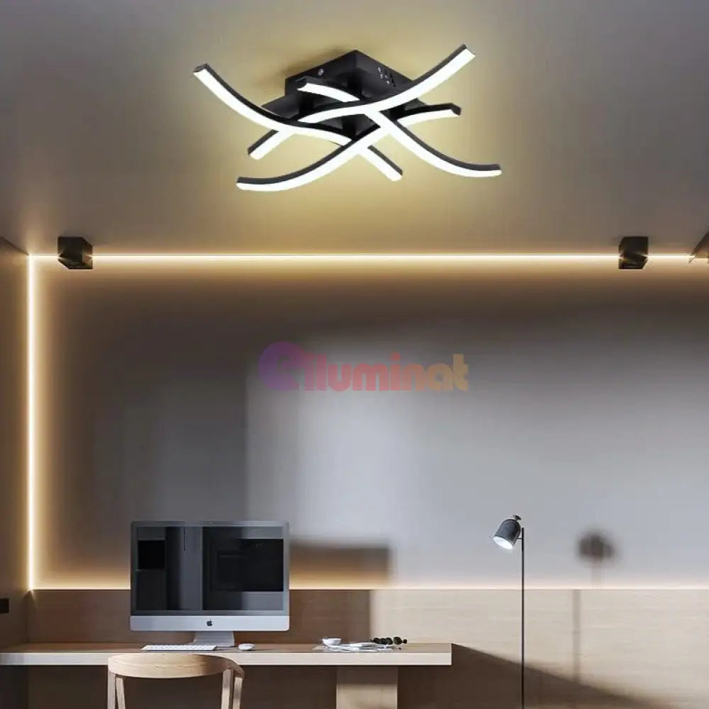 Aplica Led Waves Lines Black Echivalent 300W Wall Light Fixtures