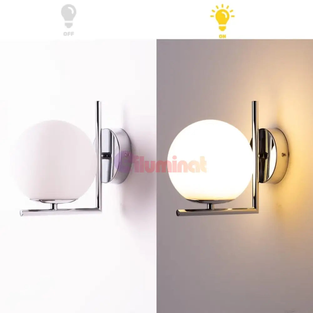 Aplica Nordic Style Abajur Mat Silver Globe ARGINTIE / ABAJUR / APLICA PERETE Wall Light Fixtures