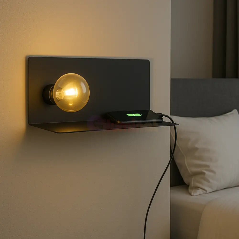 Aplica Perete 1xE27 cu Usb NEGRU / APLICA PERETE Wall Light Fixtures