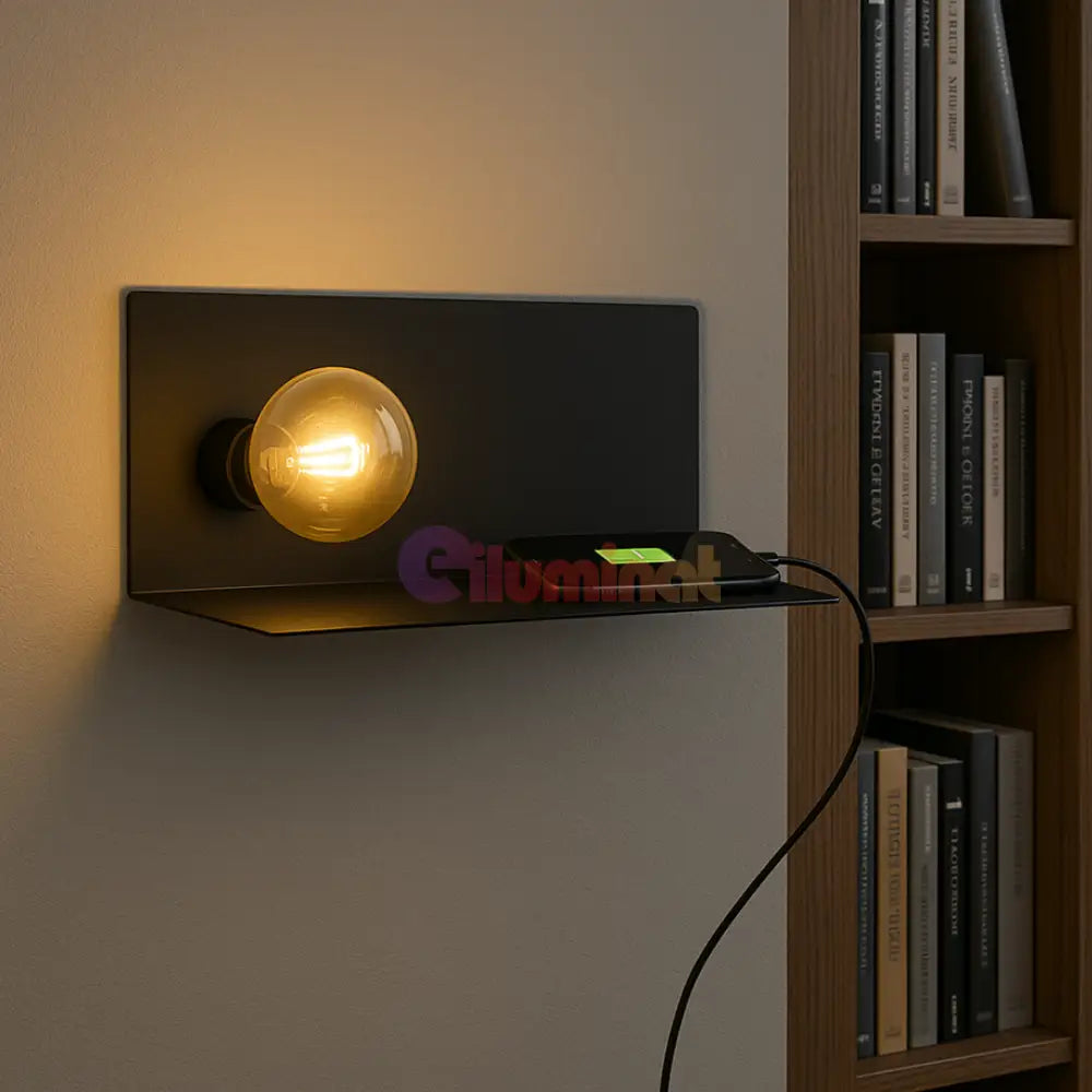 Aplica Perete 1xE27 cu Usb NEGRU / APLICA PERETE Wall Light Fixtures