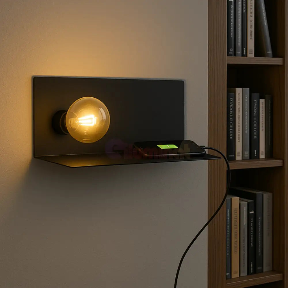 Aplica Perete 1xE27 cu Usb NEGRU / APLICA PERETE Wall Light Fixtures