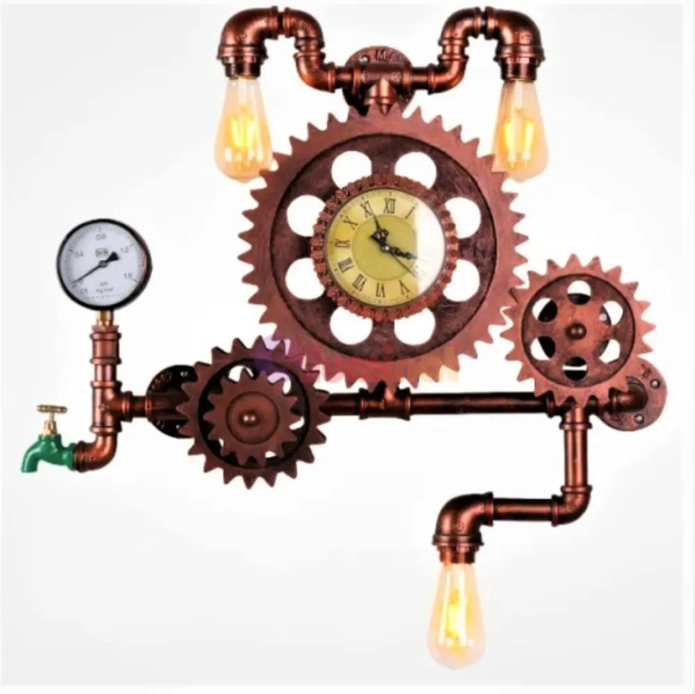 Aplica Vintage Water Pipe Clock Wall Light Fixtures