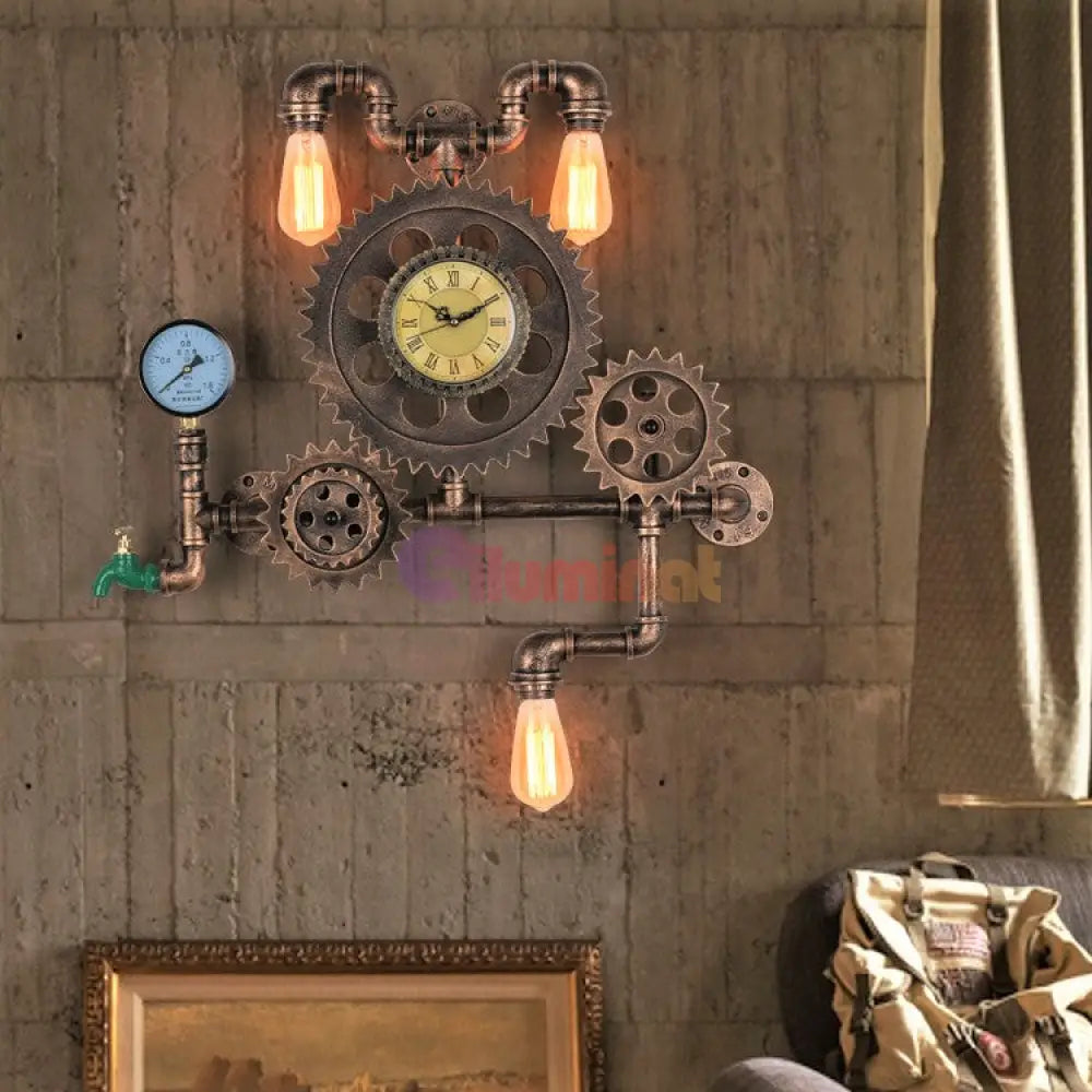 Aplica Vintage Water Pipe Clock Wall Light Fixtures