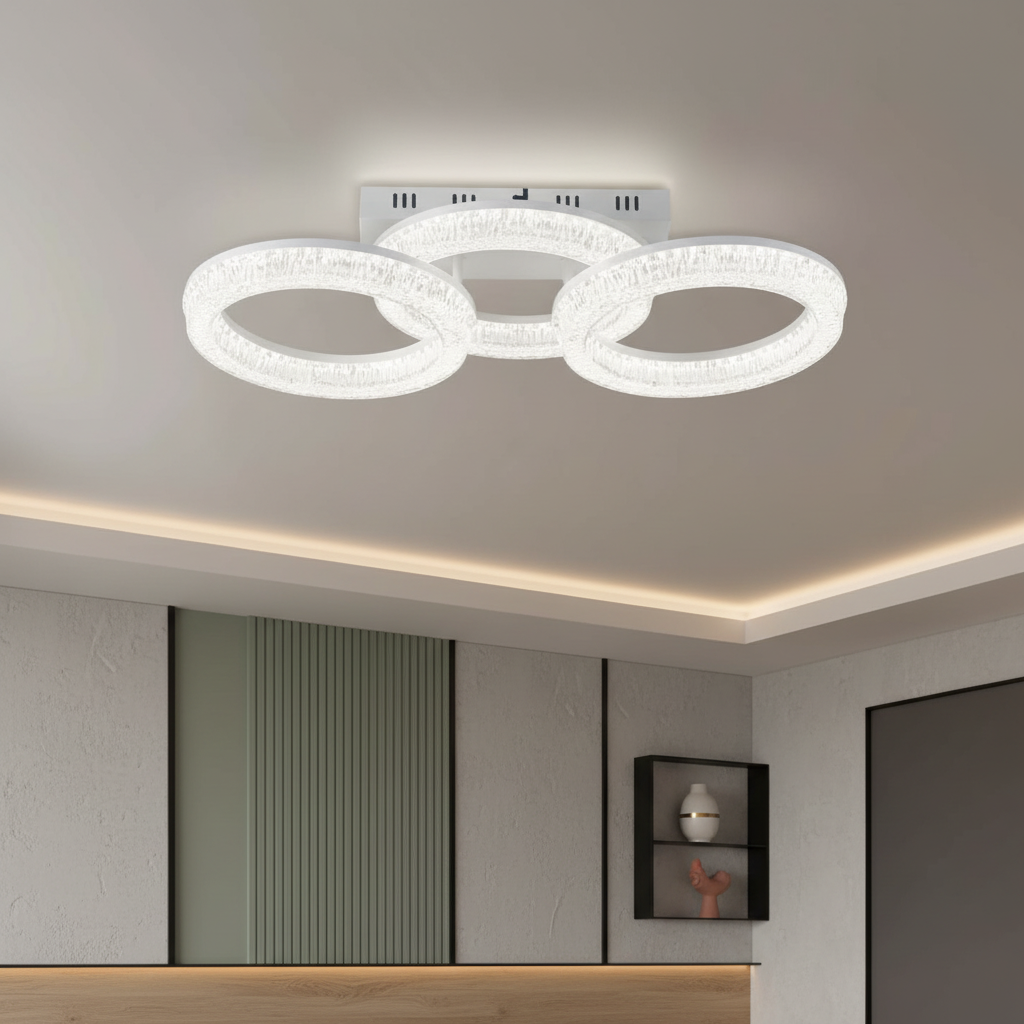 Lustra LED MATEO 3 Circle White Echivalent 600W Telecomanda