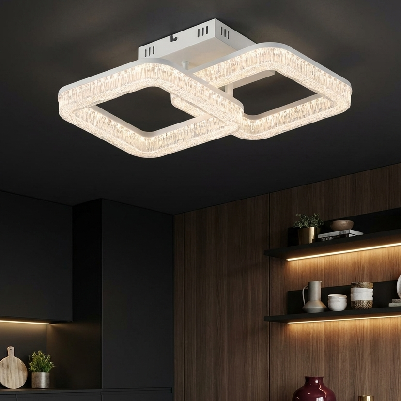 Lustra LED MATEO 2 Square White Echivalent 300W Telecomanda