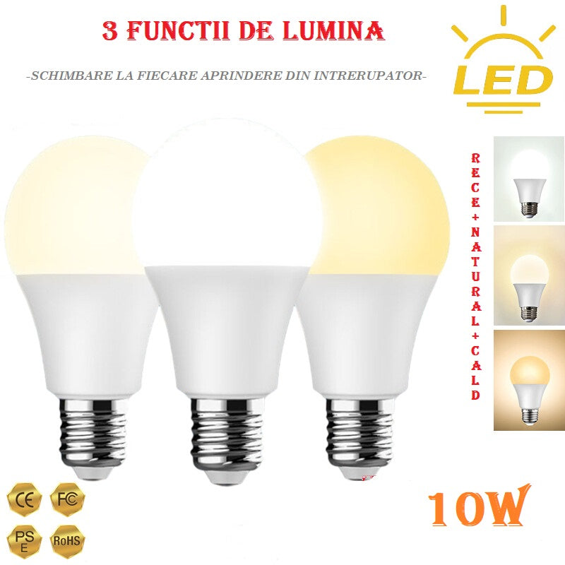 Bec Led E27 10W 3 Functii Glob Mat Bulb