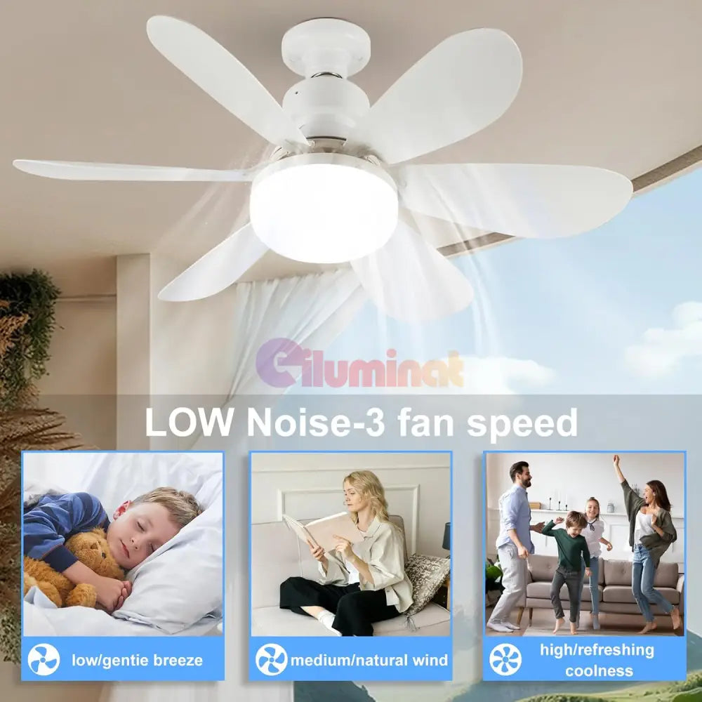 Bec LED E27 30W cu Ventilator 3 Lumini si telecomanda 3 FUNCTII / VENTILATOR / E27 Lighting Fixtures