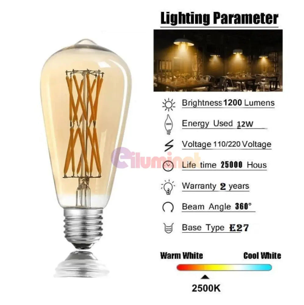 Bec Led E27 Vintage St64 12W Echivalent 100W Bulb
