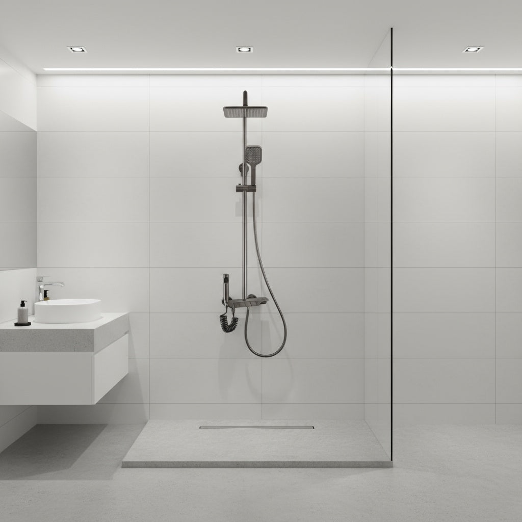 Coloana de Dus Gri Design Modern cu Cap Tip Ploaie