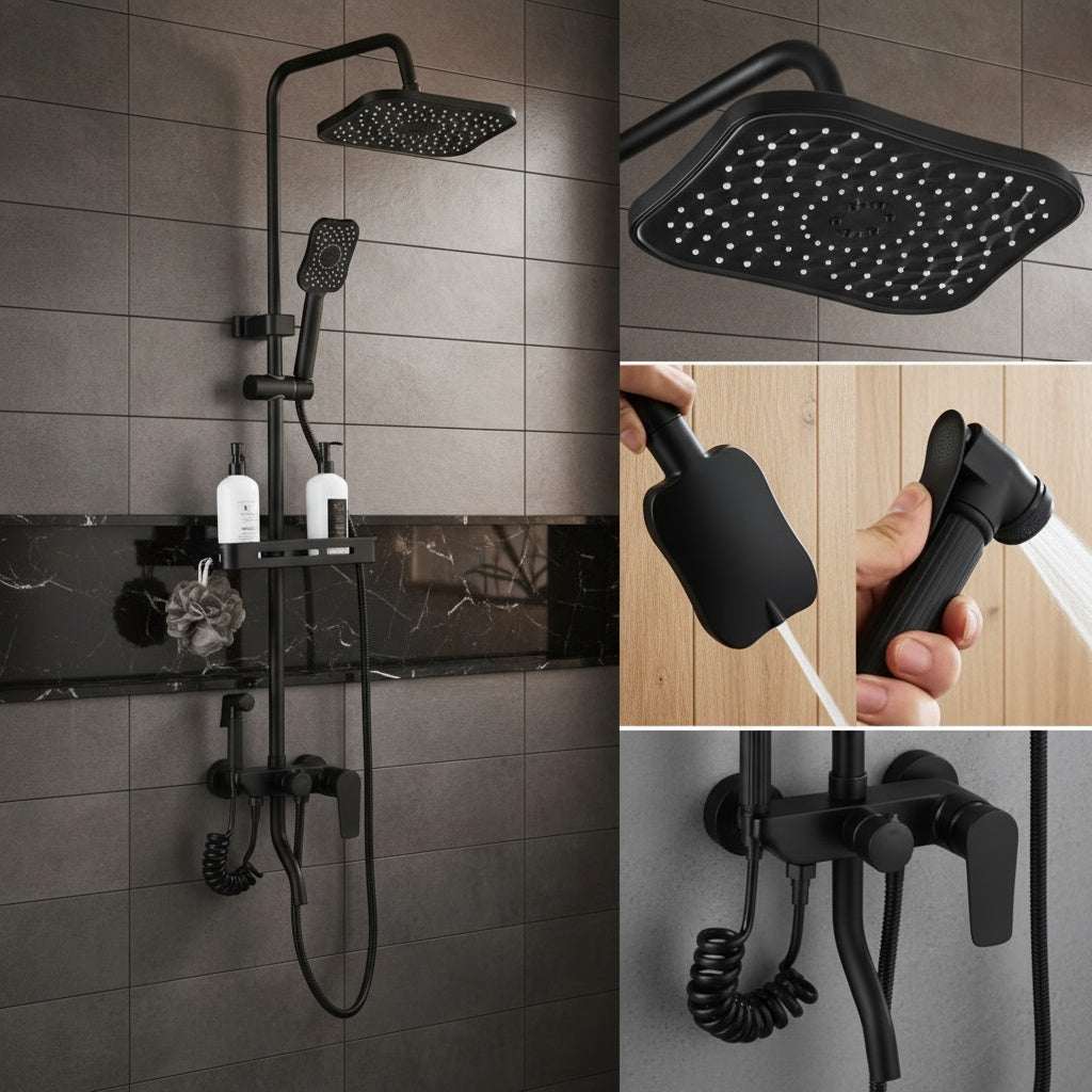 Coloana de Dus Negru Mat din Aluminiu