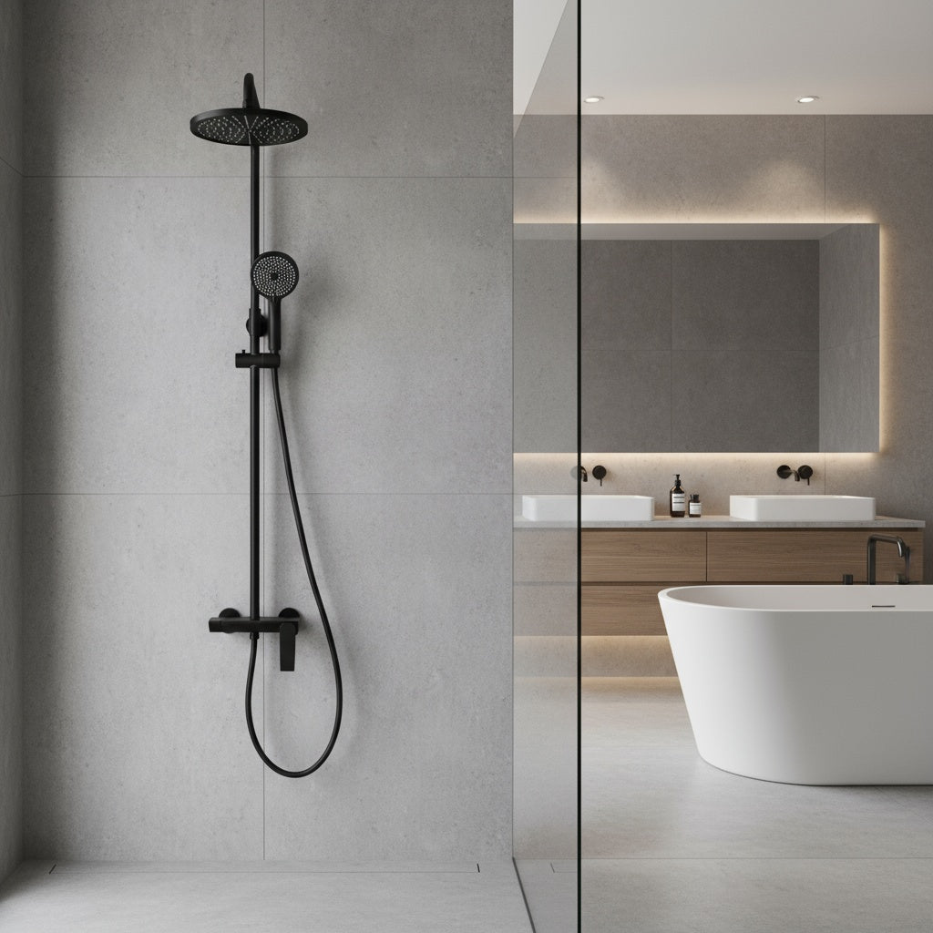 Coloana de Dus Negru Mat 3 Functii Alama si Inox