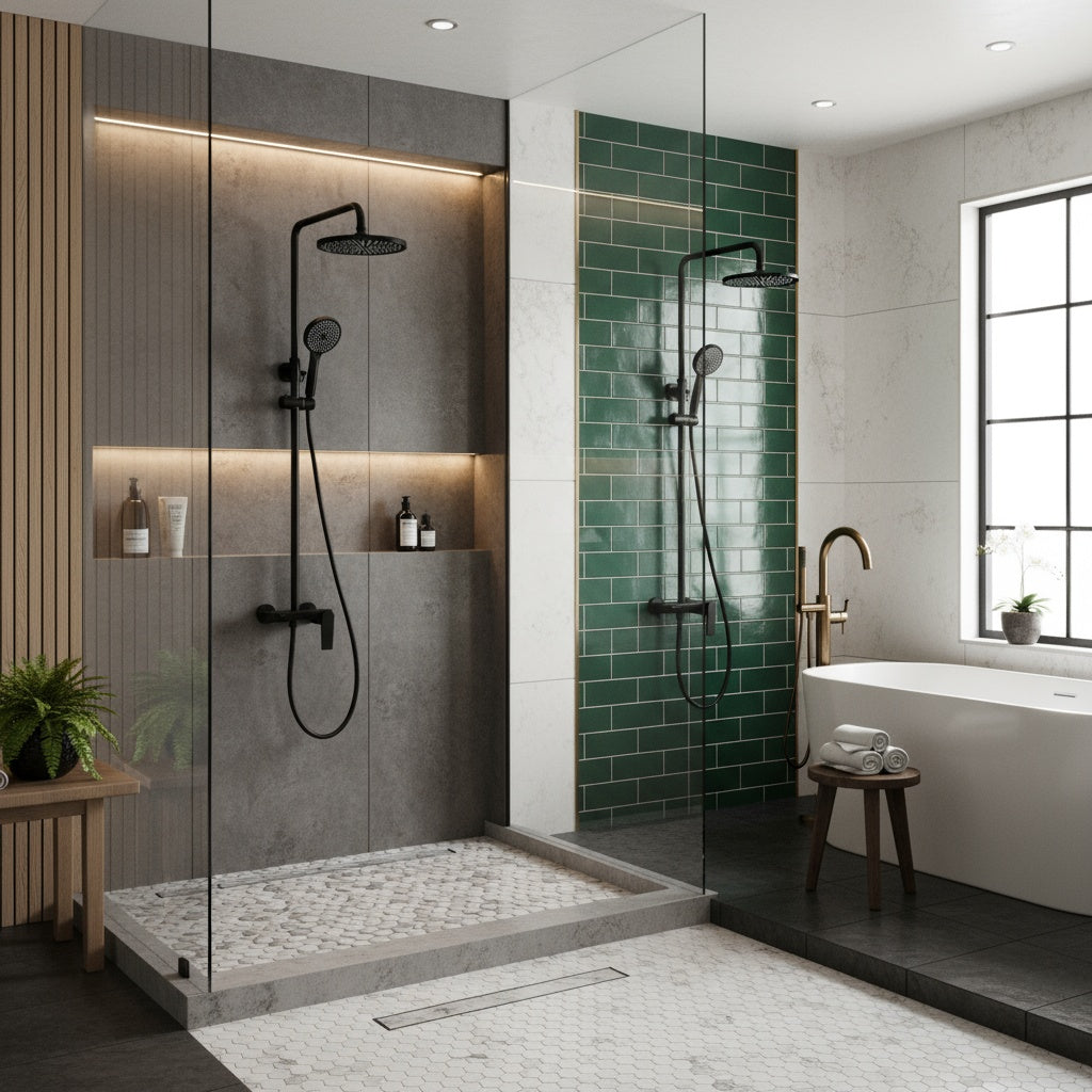 Coloana de Dus Negru Mat 3 Functii Alama si Inox