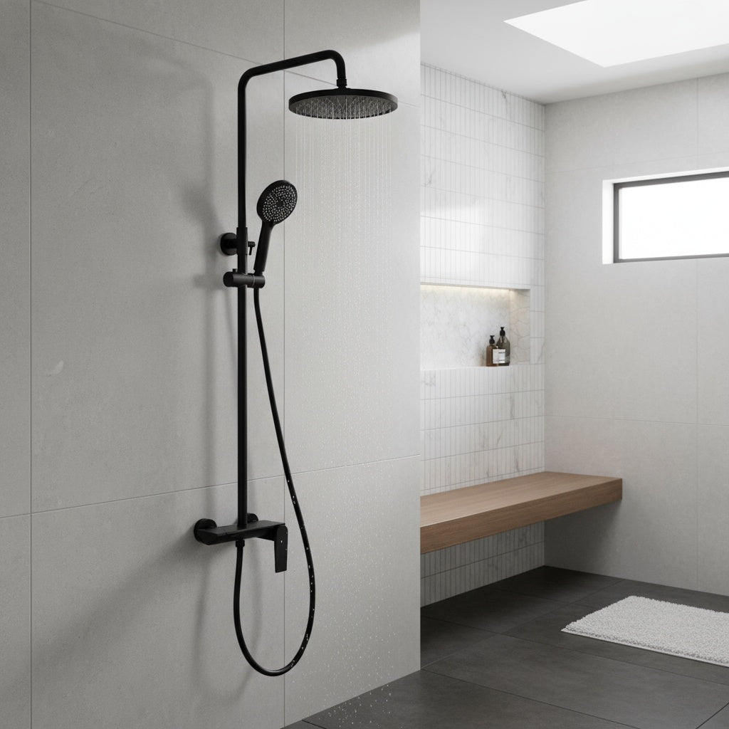 Coloana de Dus Negru Mat 3 Functii Alama si Inox