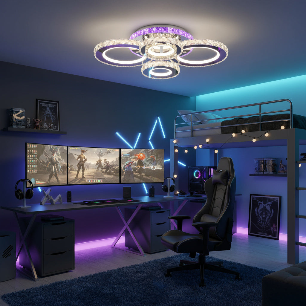 Lustra LED 4 CIRCLE Cristal Chrome RGB Echivalent 500W Telecomanda