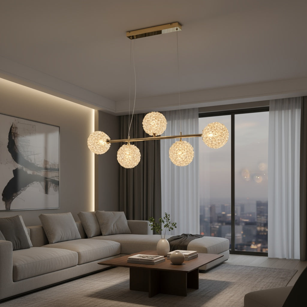 Lustra LED Suspendata Golden Sponge Echivalent 400W Telecomanda Chandeliers