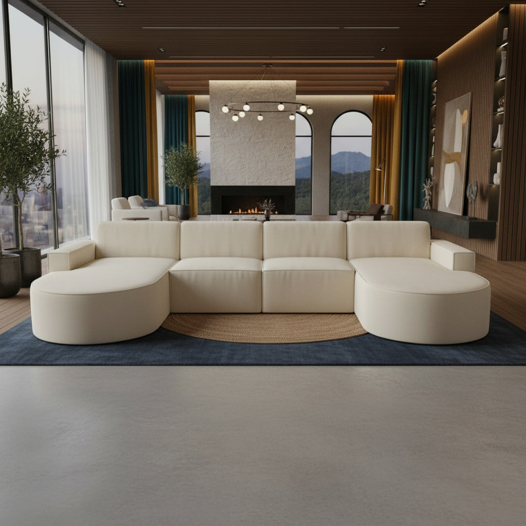 Coltar Modern Tip U Crem Deschis 390x175cm Resigilat